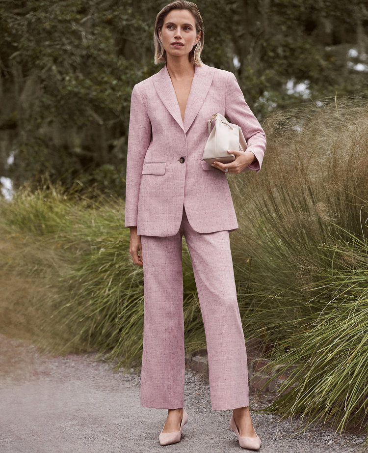 The Petite Side Zip Straight Pant in Tweed