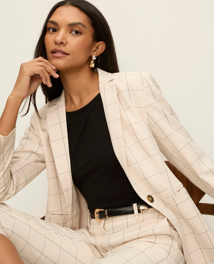 Ann Taylor The Hutton Blazer Windowpane Ivory/Black Combo Women's