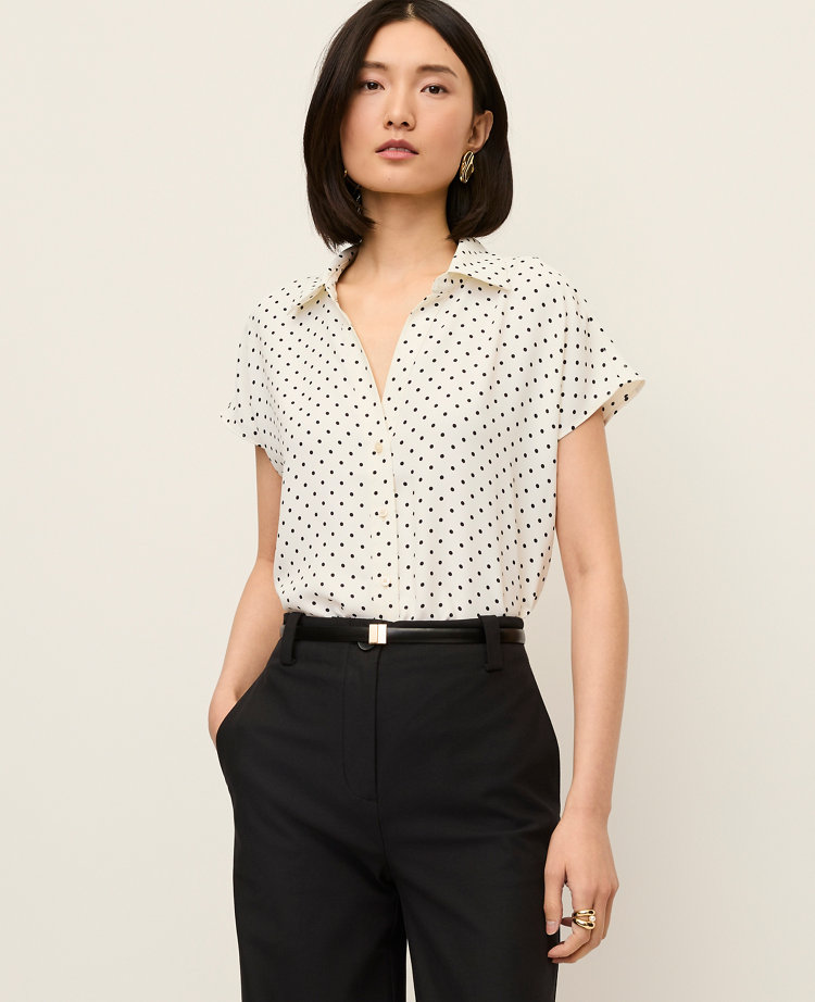 Petite Polka Dot Split Neck Blouse