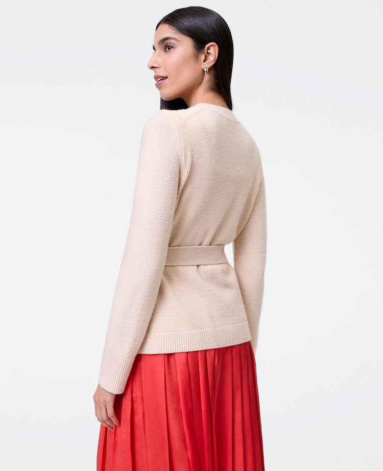 Petite Belted Crew Neck Cardigan