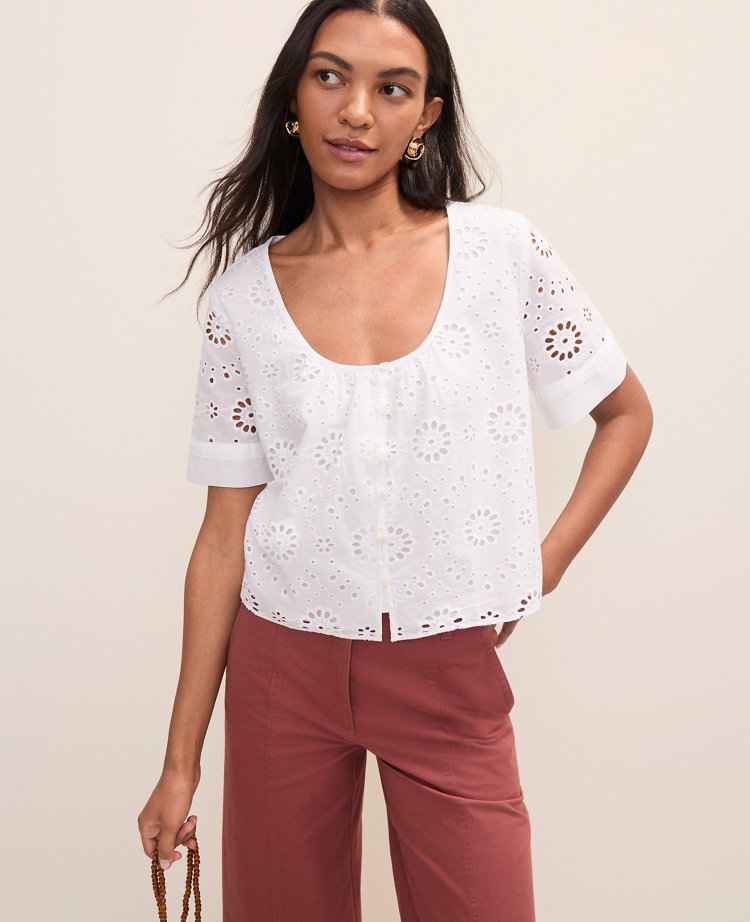 Weekend Eyelet Scoop Neck Blouse