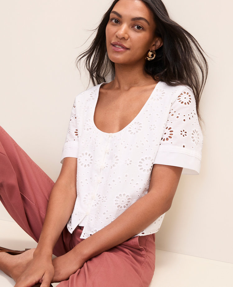 Weekend Eyelet Scoop Neck Blouse
