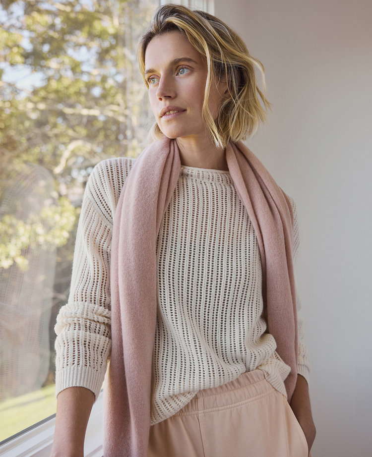 Ann Taylor Haven Well Within Wool and Cashmere Pointelle Roll Neck Sweater Ivory Women's