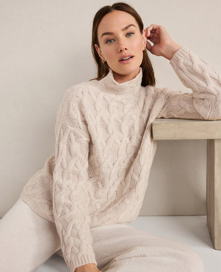 Haven Well Within Cashmere Allover Cable Mockneck Sweater