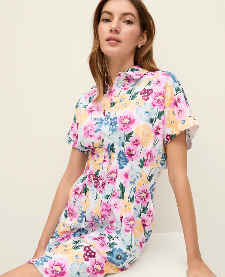 Petite Weekend Collection Floral Linen Blend Shirtdress
