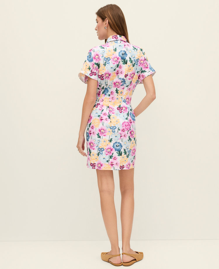 Petite Weekend Collection Floral Linen Blend Shirtdress