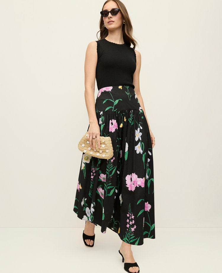 Floral Gathered Maxi Skirt