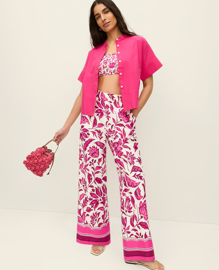 The Petite Floral Pull On Wide-Leg Pant in Linen