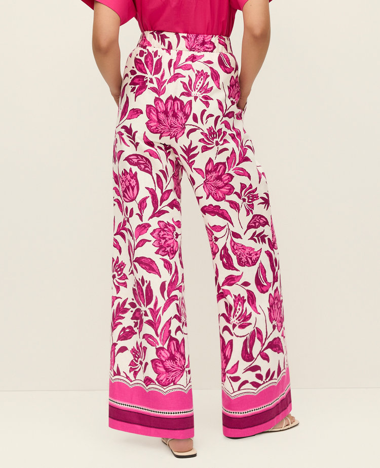 The Petite Floral Easy Fit Wide-Leg Pant in Linen
