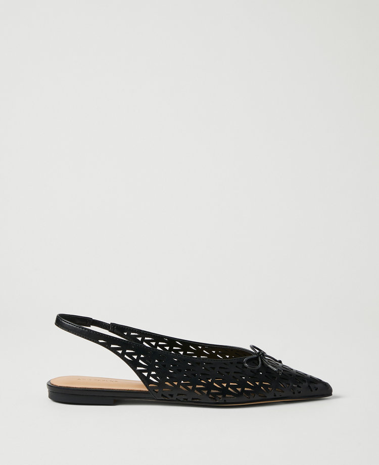 Perforated Leather Bow Slingback Flat