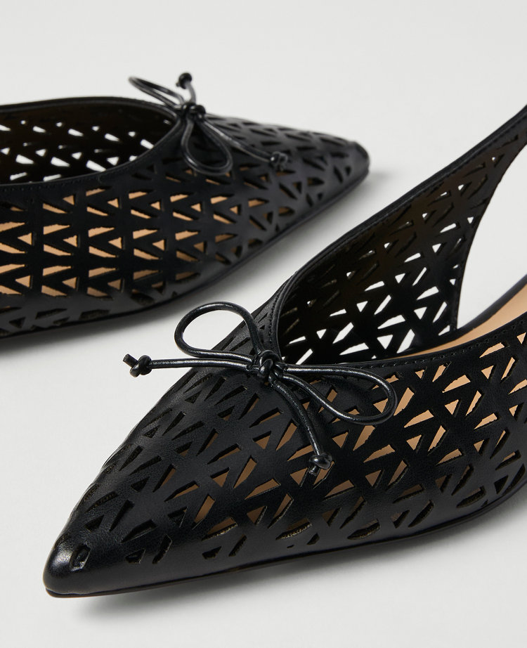 Perforated Leather Bow Slingback Flat