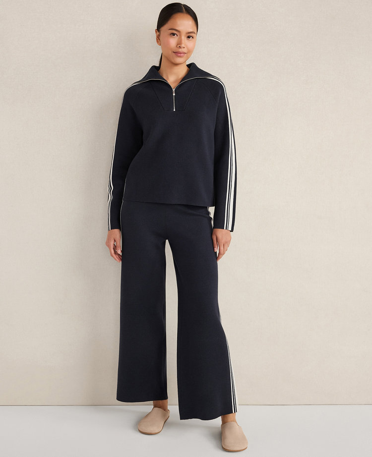 Ann Taylor Haven Well Within Sporty Stripe Half-Zip Pullover Deep Blue Moon Women's