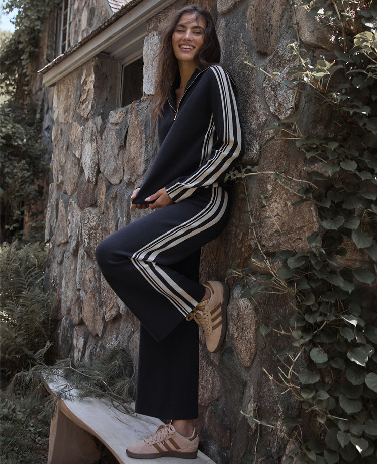 Ann Taylor Haven Well Within Sporty Stripe Half-Zip Pullover Deep Blue Moon Women's