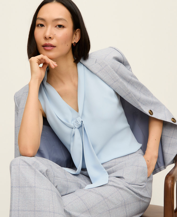 Ann Taylor Petite Bow Neck Shell Top Cashmere Blue Women's