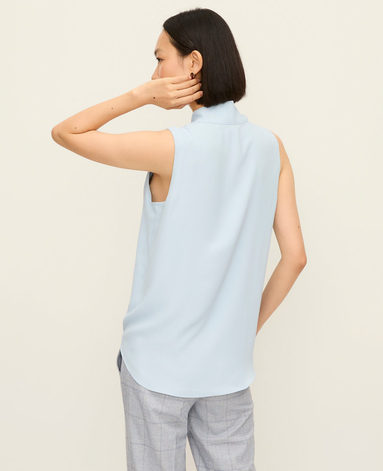 Ann Taylor Petite Bow Neck Shell Top Cashmere Blue Women's