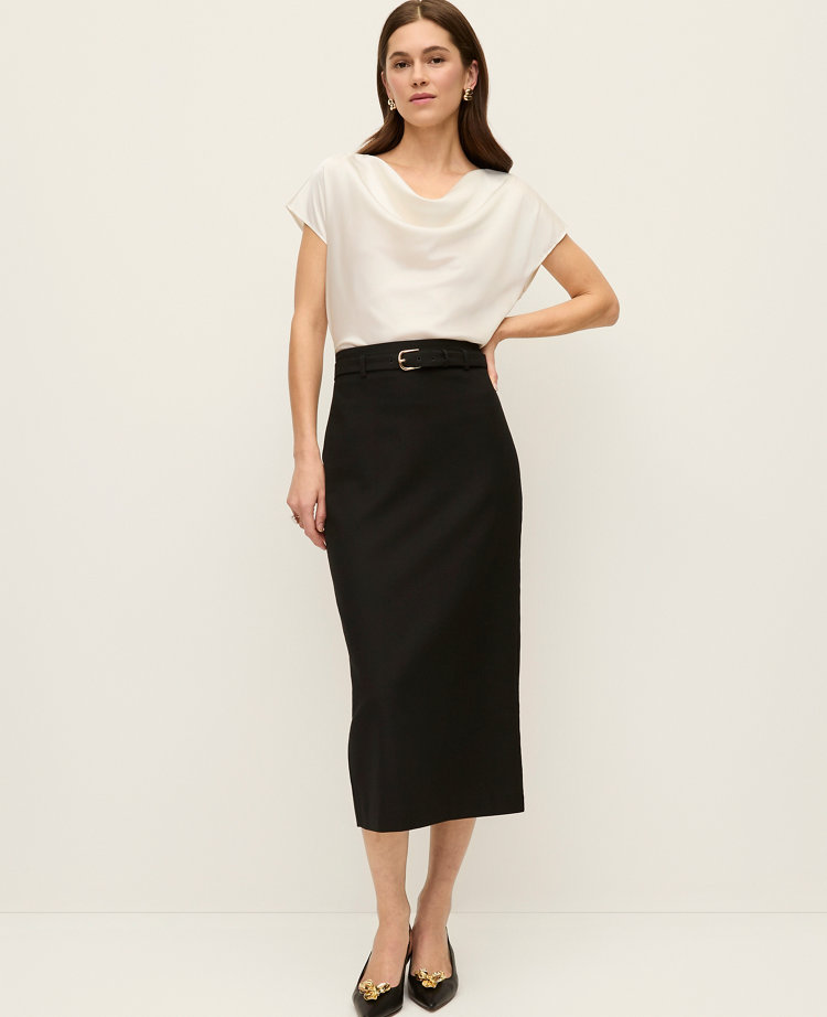 Belted Midi Pencil Skirt