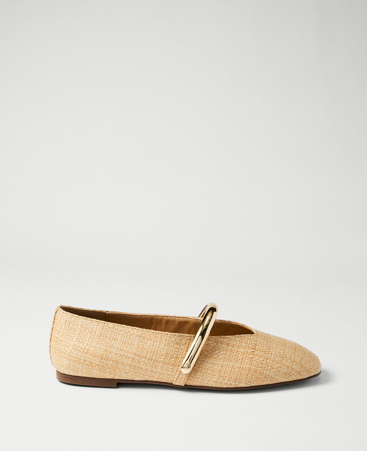 Straw Hardware Embellished Mary Jane Flat
