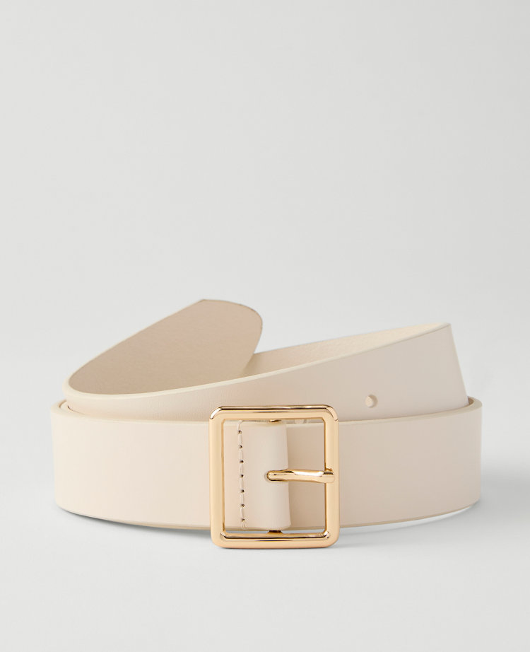 Ann Taylor Leather Square Buckle Belt Tahini Women's