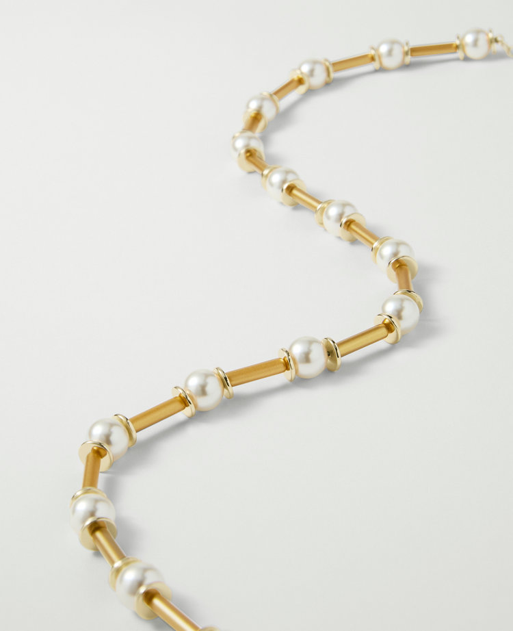 Ann Taylor Pearl Tube Necklace Goldtone Women's
