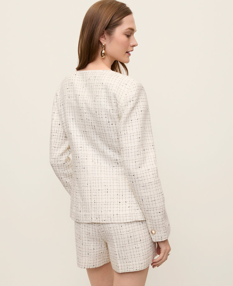 Ann Taylor The Scoop Neck Jacket Tweed Ivory Multi Women's
