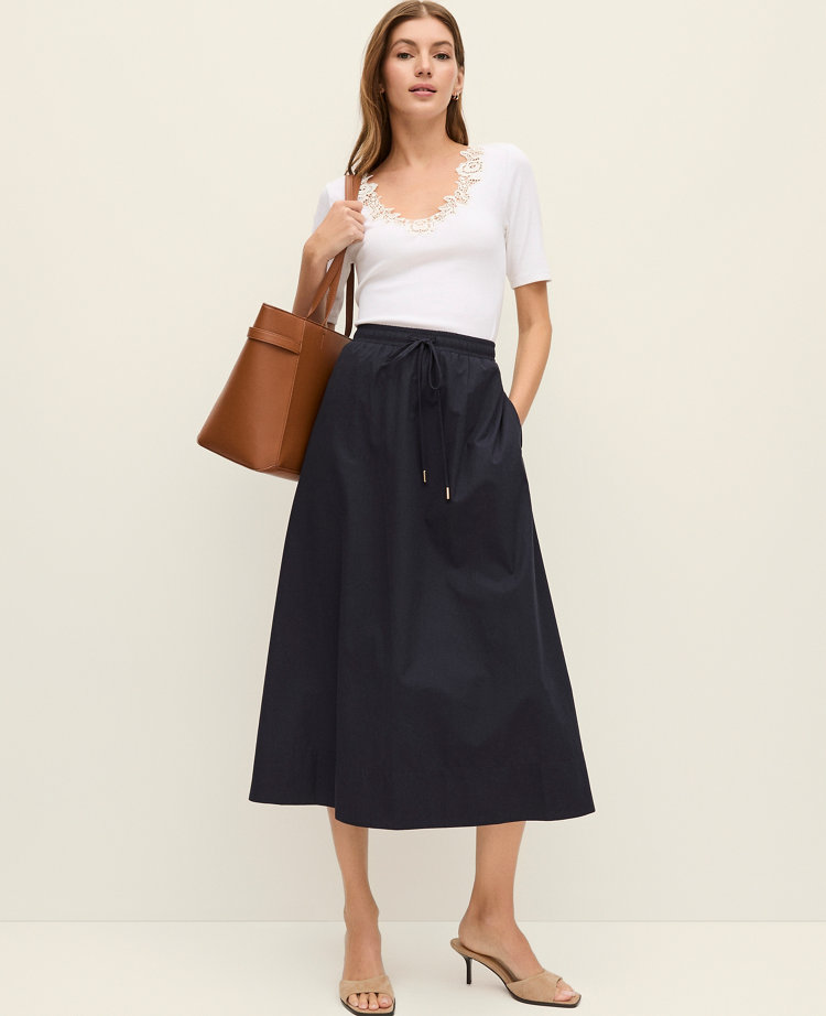 Petite Weekend Collection Drawstring Waist Midi Skirt