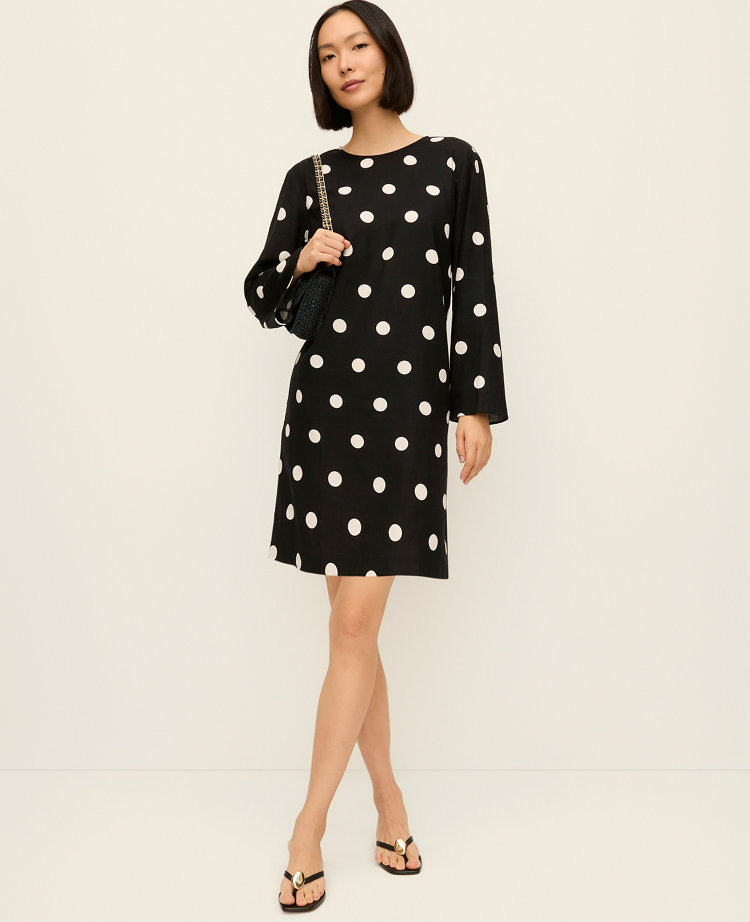 Petite Dotted Linen Blend Shift Dress