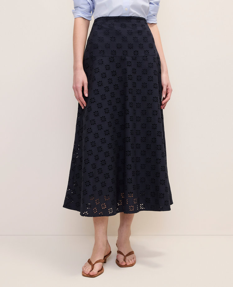 Petite Eyelet Full Midi Skirt