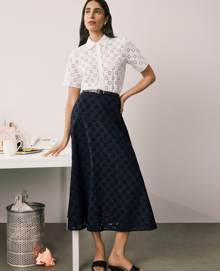 Petite Eyelet Full Midi Skirt