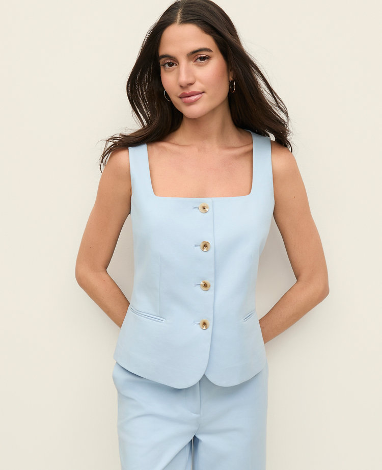 The Petite Cutaway Square Neck Vest in Stretch Cotton