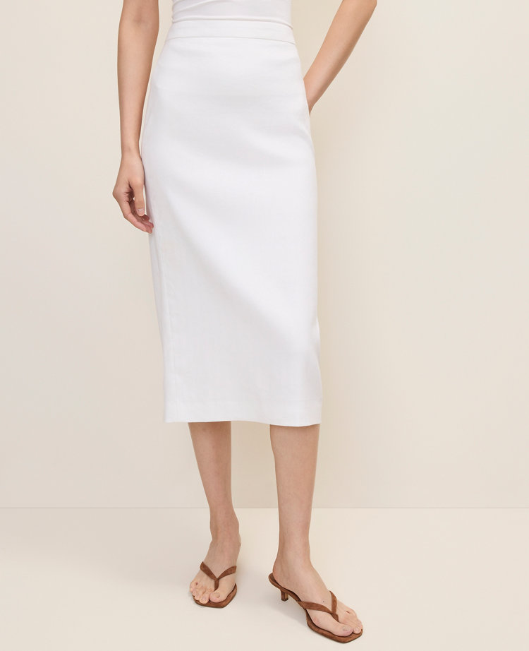 The Petite Column Midi Skirt in Linen Blend