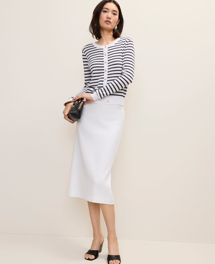 Ann Taylor The Petite Column Midi Skirt Linen Blend White Women's