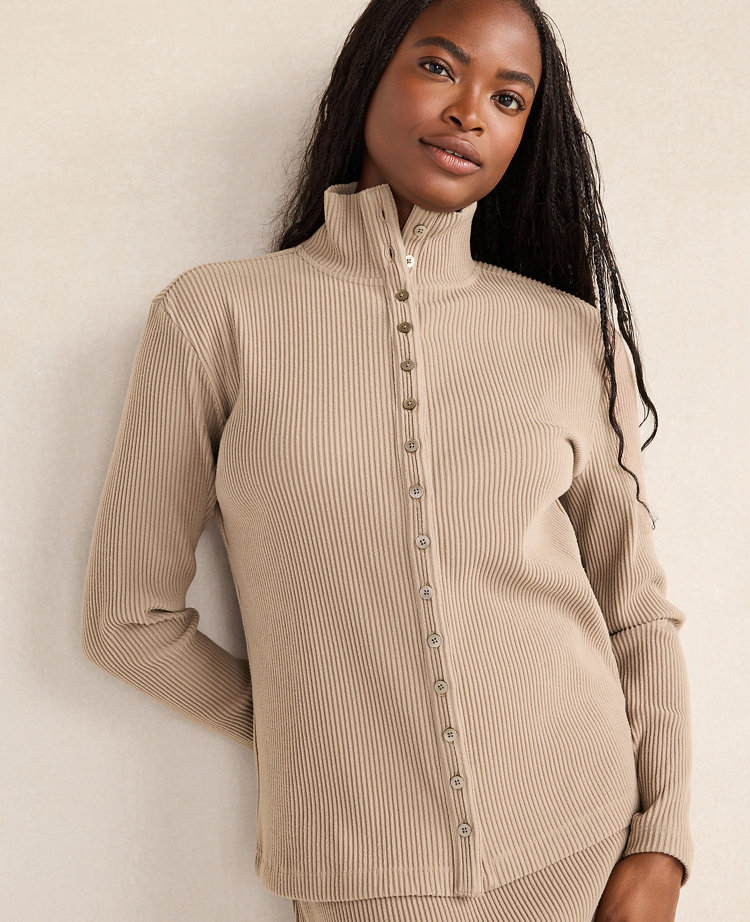 Ann Taylor Haven Well Within Ottoman Rib Button-Front Top Women's