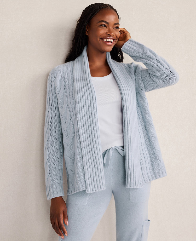 Ann Taylor Haven Well Within Cashmere Cable Open Front Cardigan In Blue