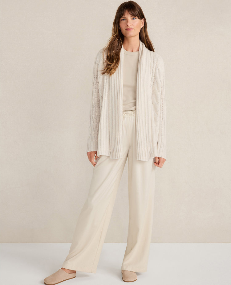 Ann Taylor Haven Well Within Cashmere Cable Open Front Cardigan In White