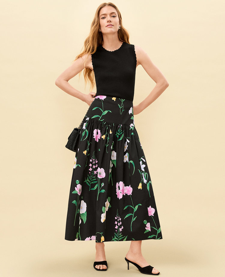 Petite Floral Gathered Maxi Skirt