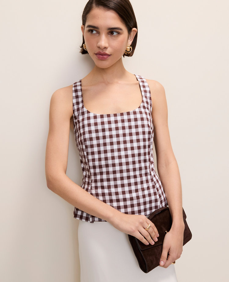 Gingham Peplum Tank Top