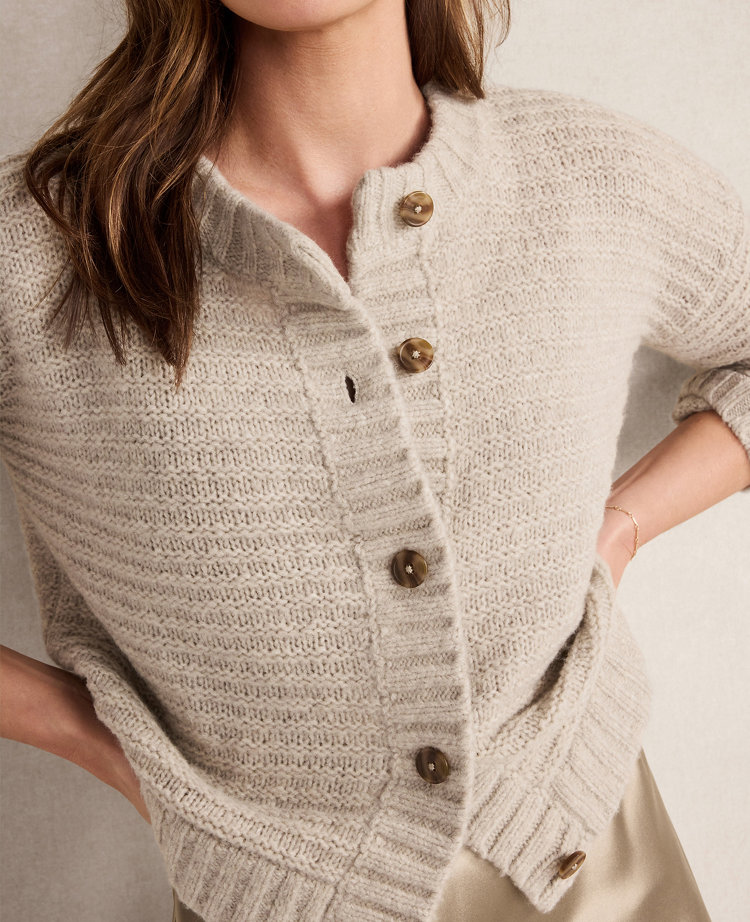 Ann Taylor Haven Well Within Merino Wool Cashmere Link Stitch Cardigan Women's