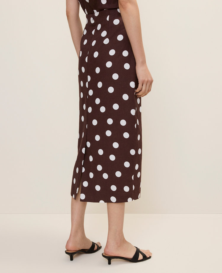 Petite Polka Dot Midi Pencil Skirt in Linen Blend