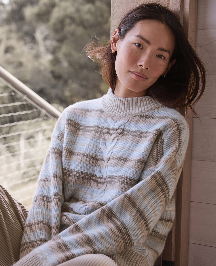 Haven Well Within Wool Blend Cable Stripe Crewneck Sweater