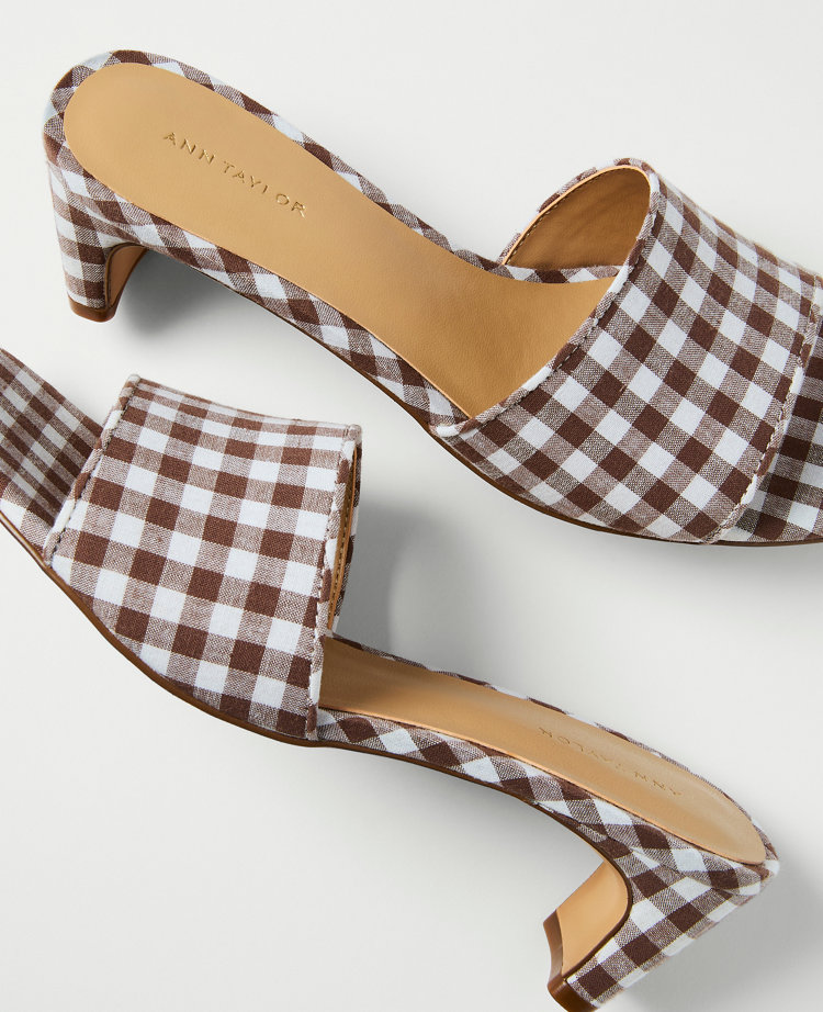 Ann Taylor Gingham Heel Mule Ivory Women's