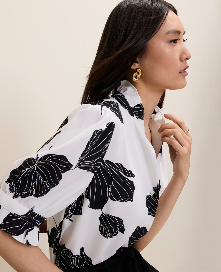 Floral Ruffle Collar Shirt