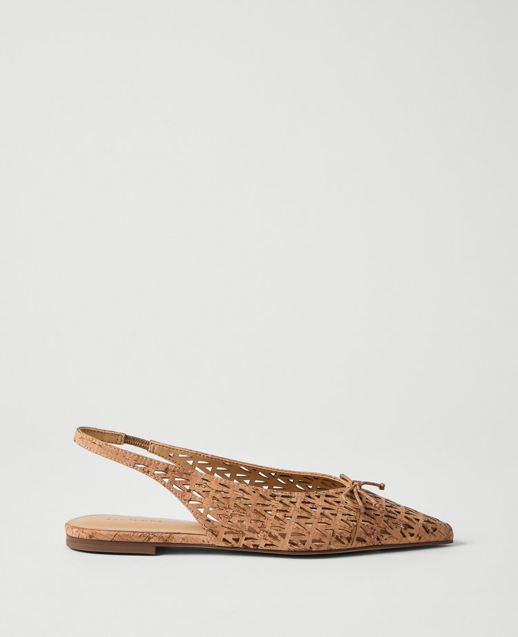Perforated Cork Bow Slingback Flat