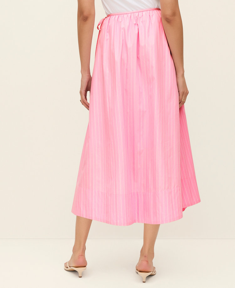 Petite Striped Tie Waist Midi Skirt