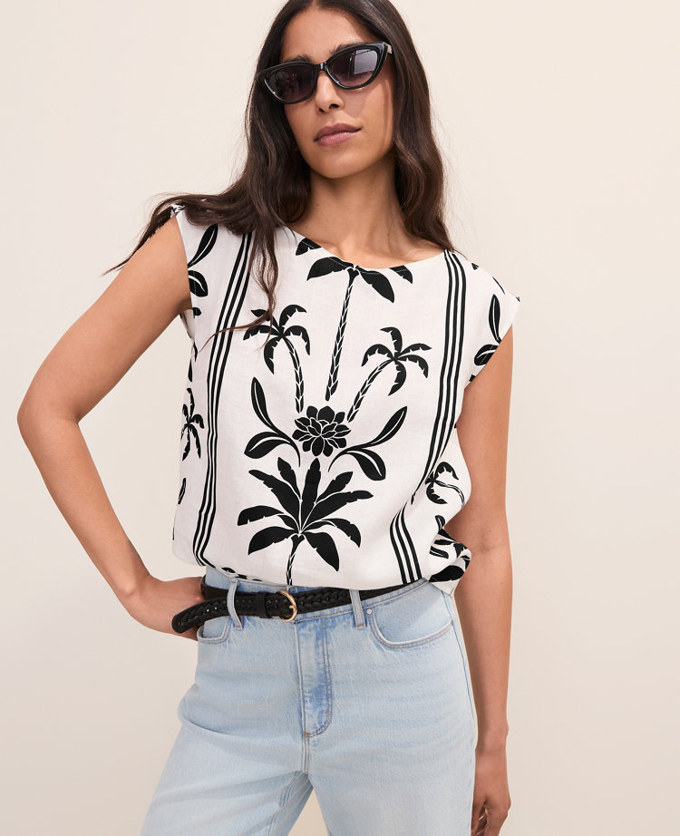 Floral Crew Neck Top in Linen