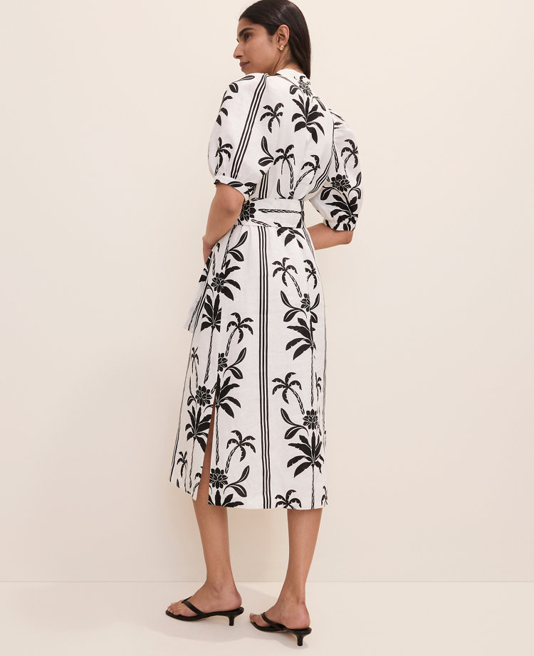 Palm Tree Print Midi Dress in Linen