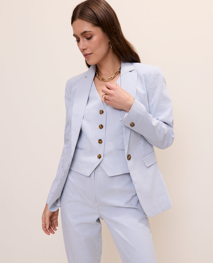 The Petite Striped Long One Button Blazer carousel Product Image 1