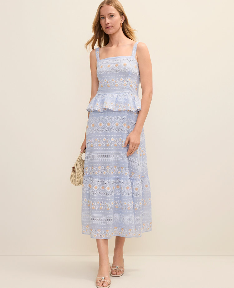 Eyelet Peplum Midi Dress