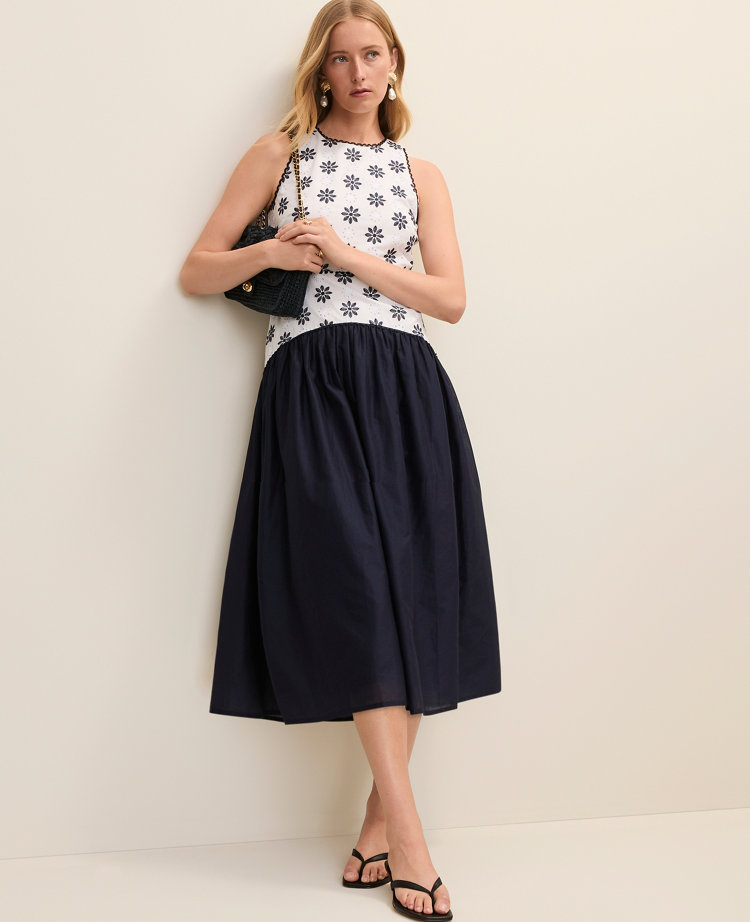 Petite Eyelet Crew Neck Midi Dress carousel Product Image 3