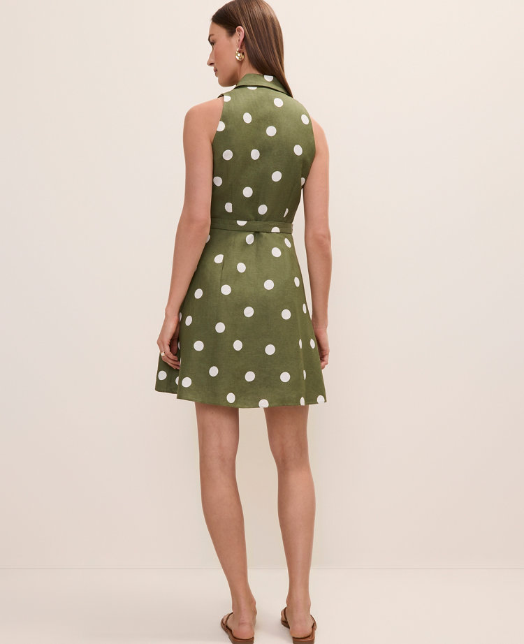 Polka Dot Halter Mini Dress in Linen Blend