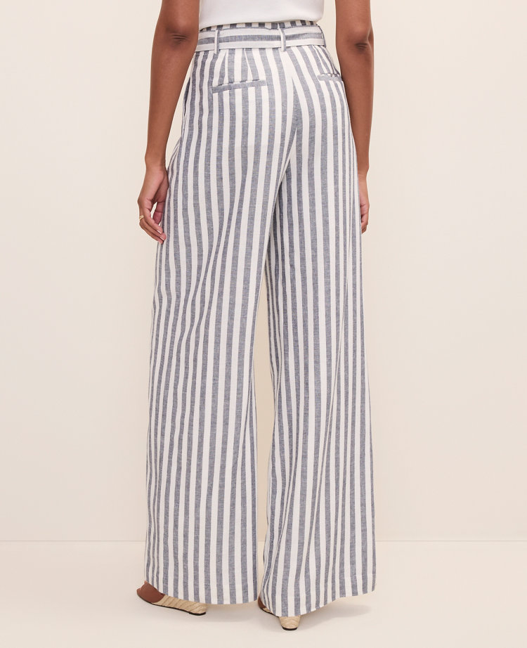 The Petite Striped Paperbag Waist Pant in Linen Blend